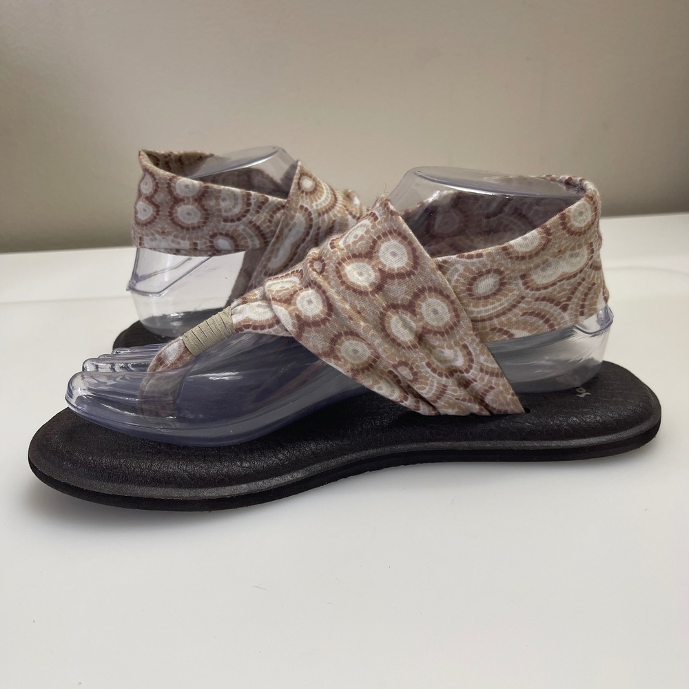 Sanuk Yoga Sling 2 Womens 7 Brown Geometric Print Yoga Mat Comfort Sandals Boho - Picture 6 of 9